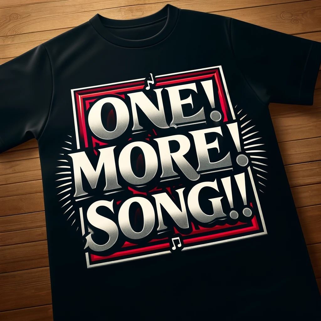 concert t-shirt with words One! More! Song!